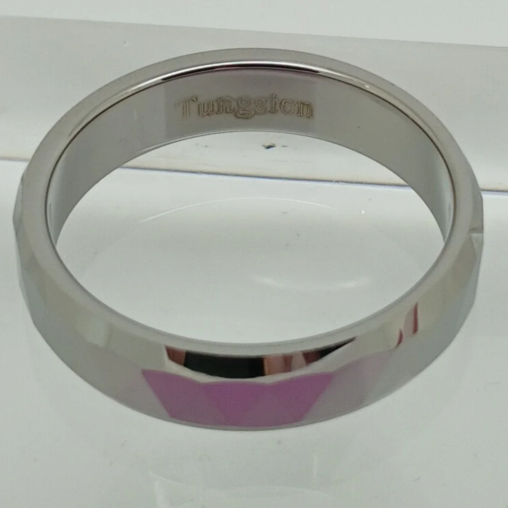 Vintage‎ 90s New Mens Tungsten Carbide 6mm Faceted Geometric Band Ring Size 12.5